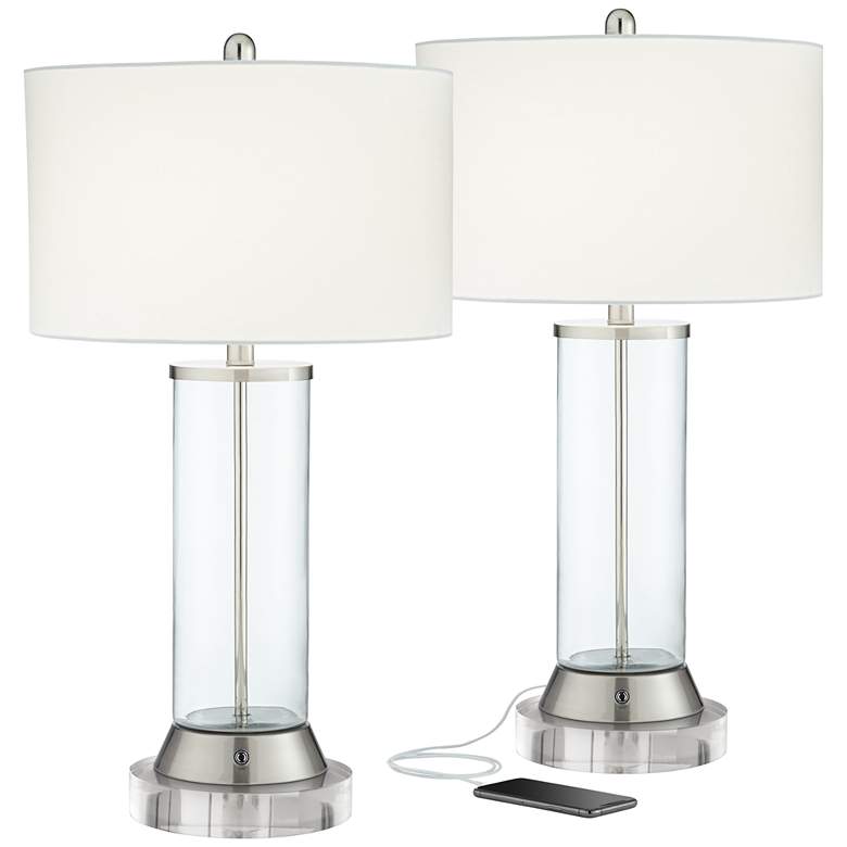 Image 1 360 Lighting Watkin Clear Glass USB LED Table Lamps With Acrylic Risers