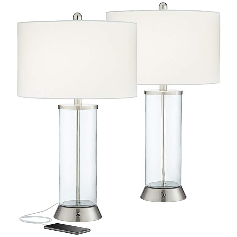 Image 2 360 Lighting Watkin LED Glass Column USB and Outlet Table Lamps Set of 2
