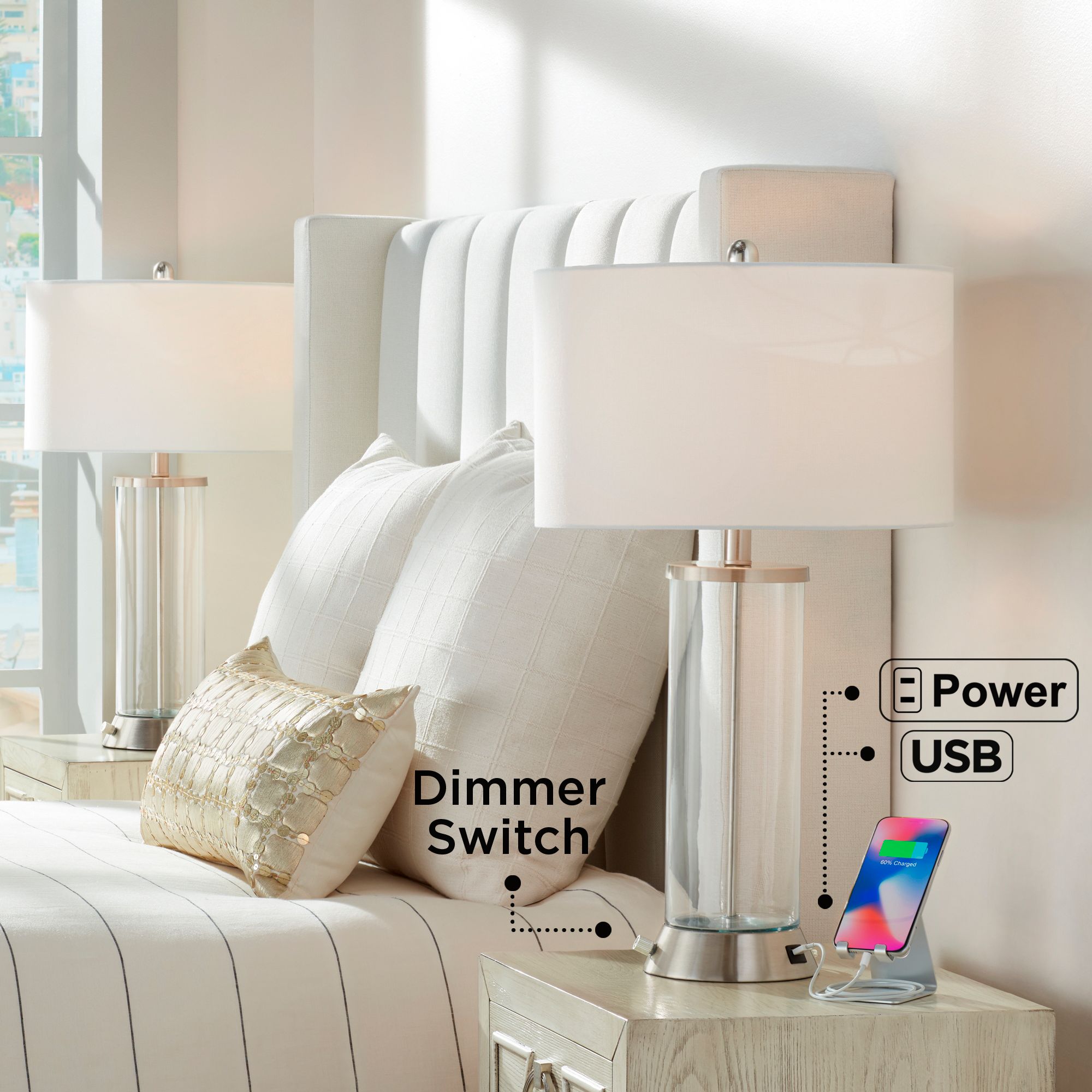 Bedside lamps hot sale with dimmer switch