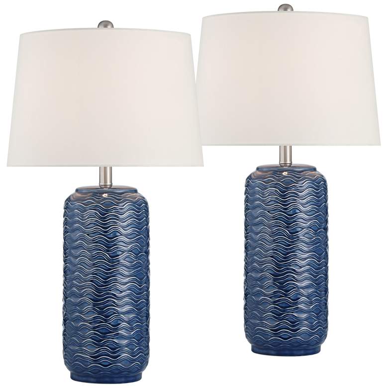 Image 2 360 Lighting Waves 26 1/2" High Blue Ceramic Table Lamps Set of 2