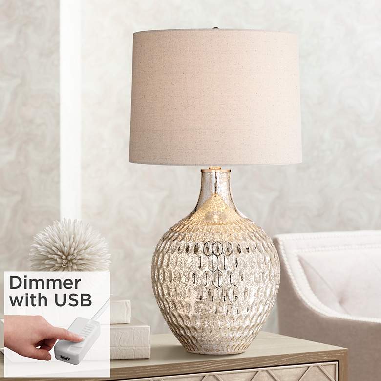 Image 1 360 Lighting Waylon 28 inch Mercury Glass Table Lamp with USB Dimmer