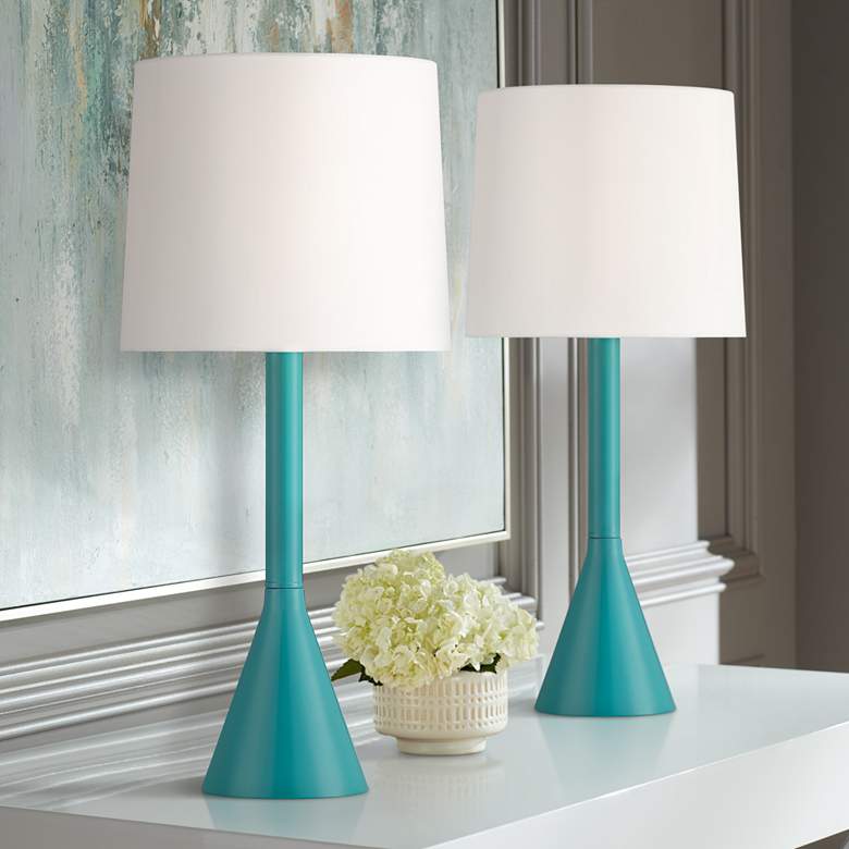 Image 1 360 Lighting Wesley 24 inch High Aqua Blue Modern Table Lamps Set of 2