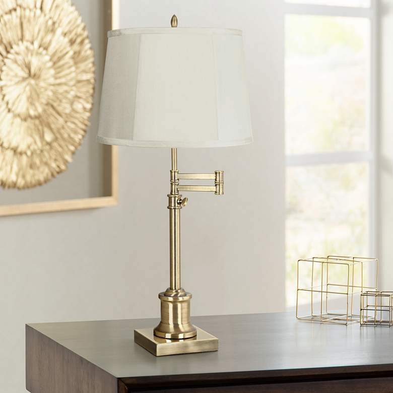 Image 1 360 Lighting Westbury Adjustable Height Beige and Brass Swing Arm Desk Lamp