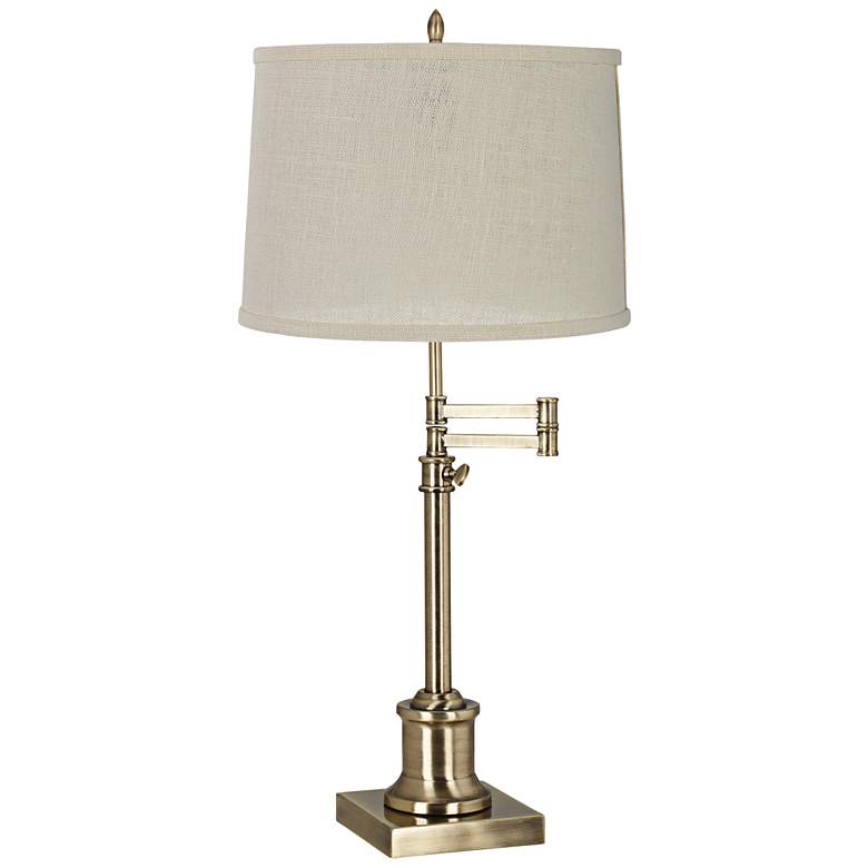 Image 2 360 Lighting Westbury Adjustable Height Burlap and Brass Swing Arm Lamp
