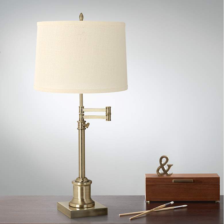 Image 1 360 Lighting Westbury Adjustable Height Burlap and Brass Swing Arm Lamp