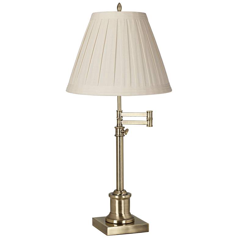Image 2 360 Lighting Westbury Adjustable Height Linen and Brass Swing Arm Desk Lamp