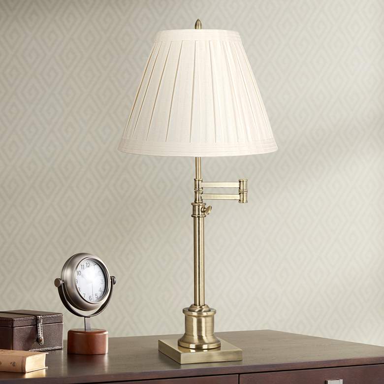 Image 1 360 Lighting Westbury Adjustable Height Linen and Brass Swing Arm Desk Lamp