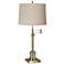 360 Lighting Westbury Adjustable Height Linen and Brass Swing Arm Desk Lamp