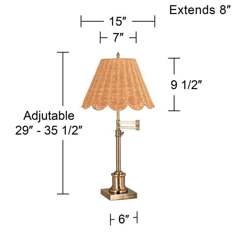 Image 6 360 Lighting Westbury Adjustable Height Rattan and Brass Swing Arm Lamp more views