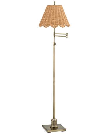 360 Lighting Westbury Adjustable Height Scalloped Rattan Shade Floor Lamp