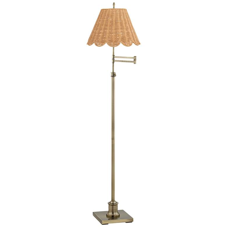 Image 1 360 Lighting Westbury Adjustable Height Scalloped Rattan Shade Floor Lamp