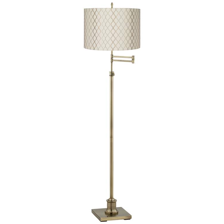 Image 1 360 Lighting Westbury Brass Swing Arm Floor Lamp with Embroidered Shade