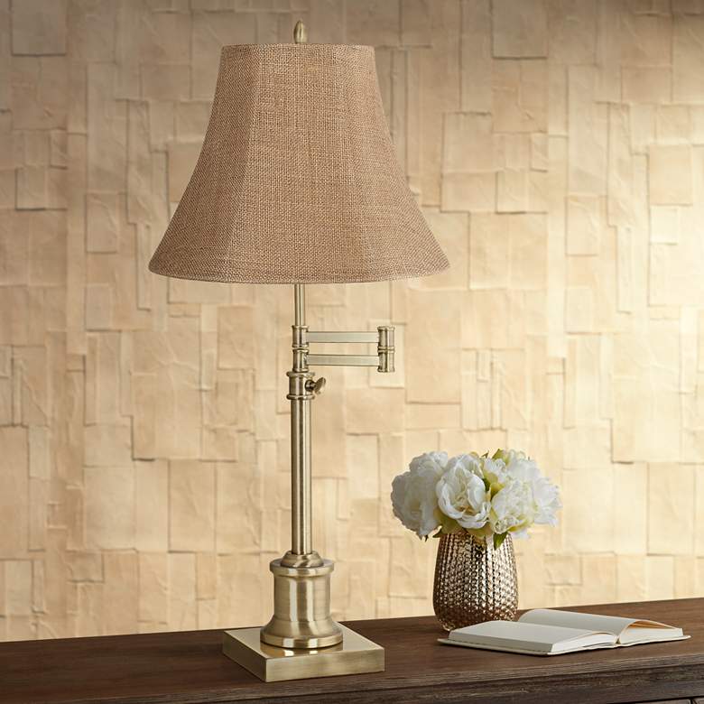 Image 1 360 Lighting Westbury Burlap Bell Brass Adjustable Swing Arm Lamp