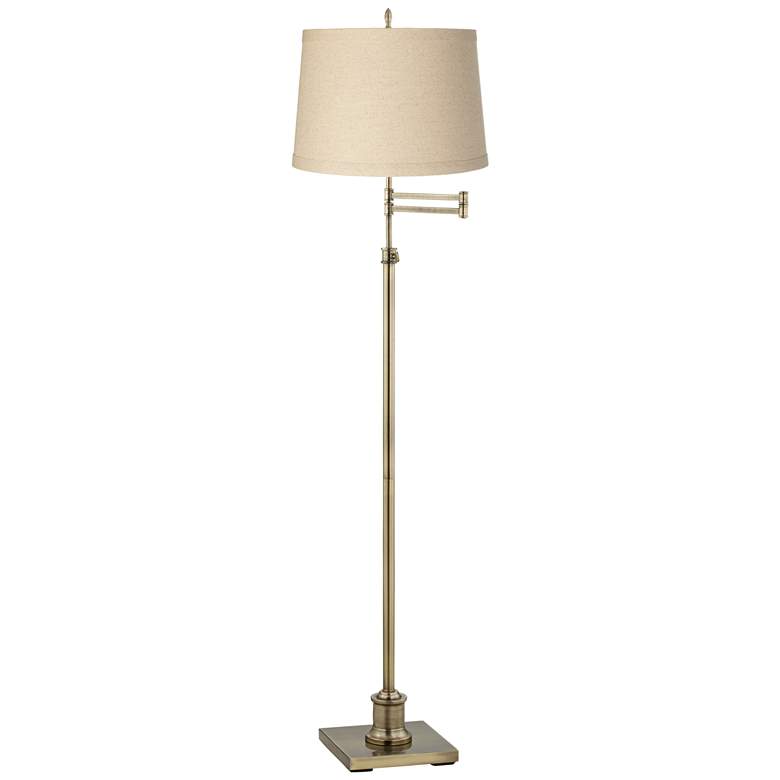 Image 2 360 Lighting Westbury Burlap Shade Brass Swing Arm Floor Lamp