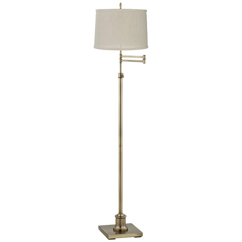 Image 1 360 Lighting Westbury Cream Burlap Brass Adjustable Swing Arm Floor Lamp