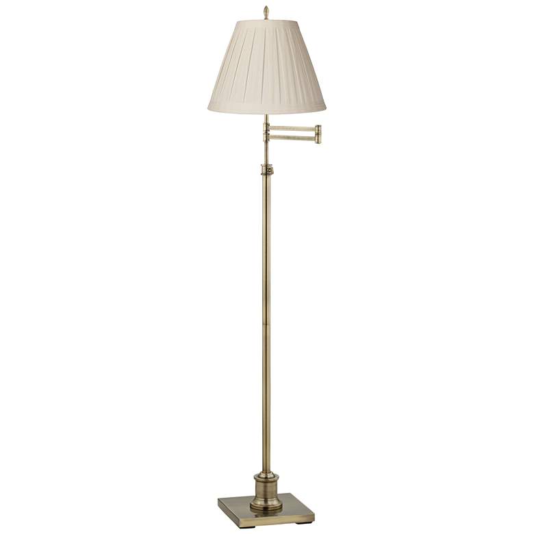 Image 2 360 Lighting Westbury Cream Linen Shade Brass Swing Arm Floor Lamp