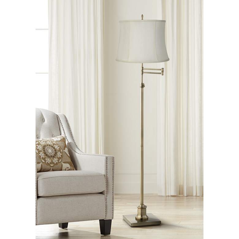 Image 1 360 Lighting Westbury Creme and Brass Adjustable Swing Arm Floor Lamp
