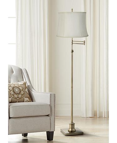 360 Lighting Westbury Creme and Brass Adjustable Swing Arm Floor Lamp
