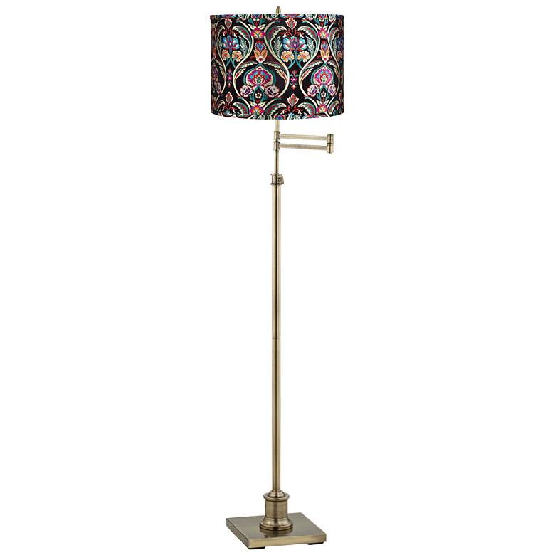Image 1 360 Lighting Westbury Embroidered Shade Brass Swing Arm Floor Lamp