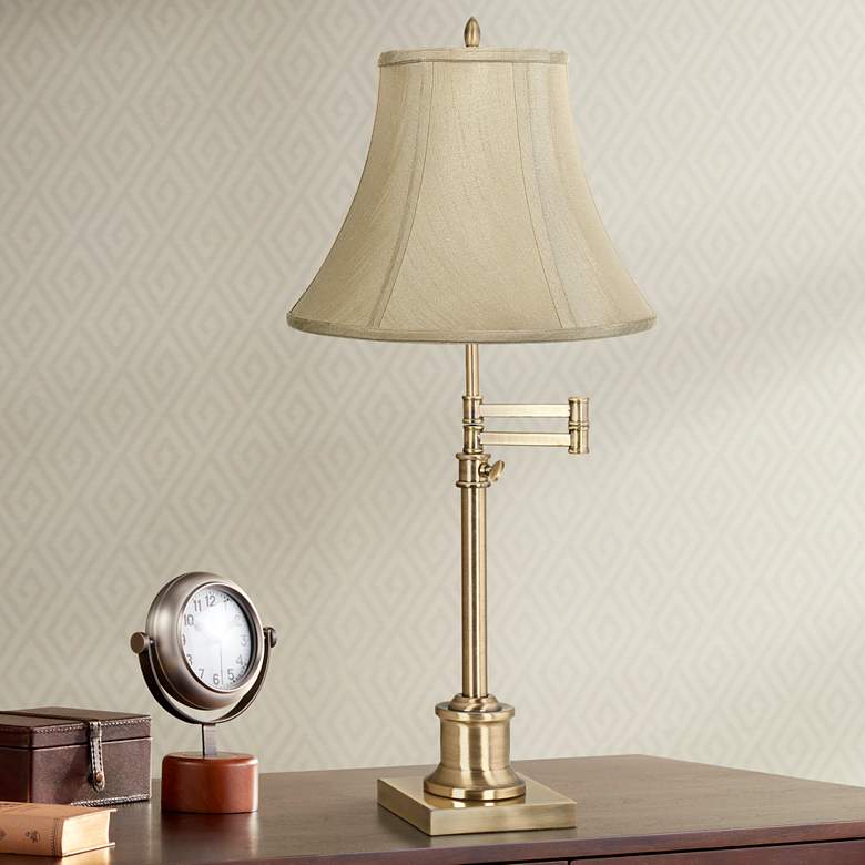 Image 1 360 Lighting Westbury Imperial Taupe Bell Brass Swing Arm Desk Lamp