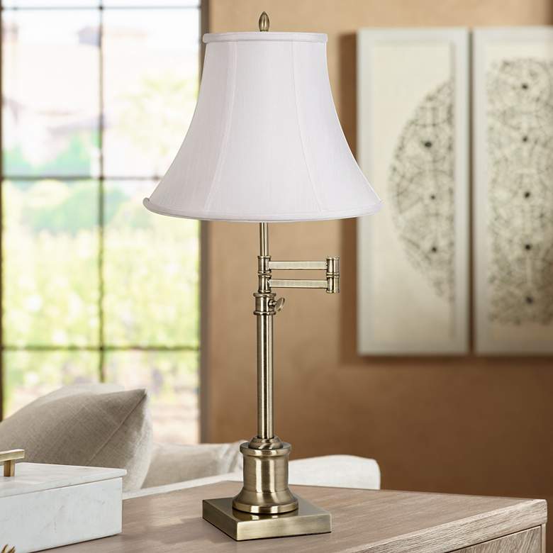 Image 1 360 Lighting Westbury Imperial White Bell Brass Swing Arm Desk Lamp