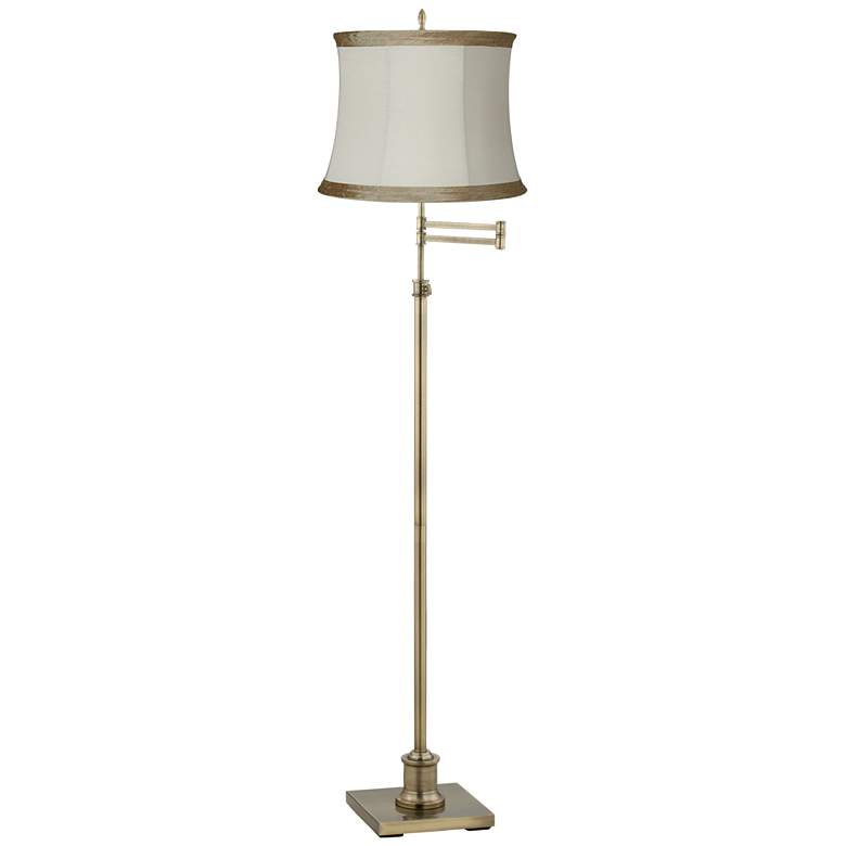 Image 2 360 Lighting Westbury Ivory Linen and Brass Adjustable Swing Arm Floor Lamp