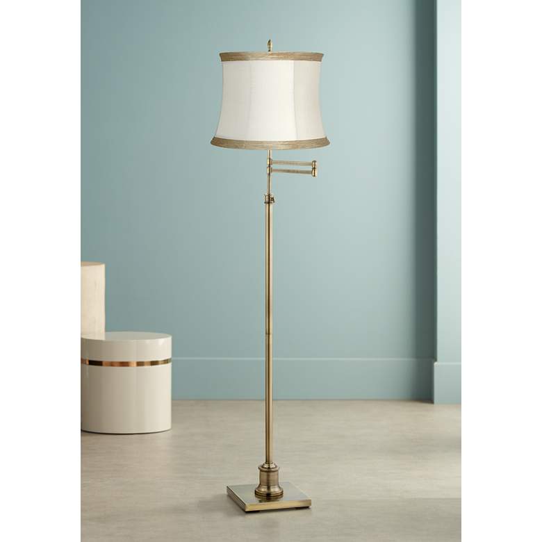 Image 1 360 Lighting Westbury Ivory Linen and Brass Adjustable Swing Arm Floor Lamp