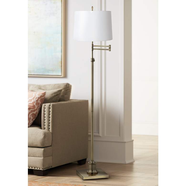 Image 1 360 Lighting Westbury Linen and Brass Adjustable Swing Arm Floor Lamp