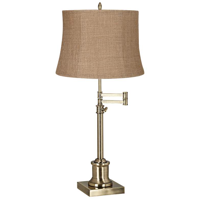 Image 2 360 Lighting Westbury Natural Burlap and Brass Swing Arm Lamp