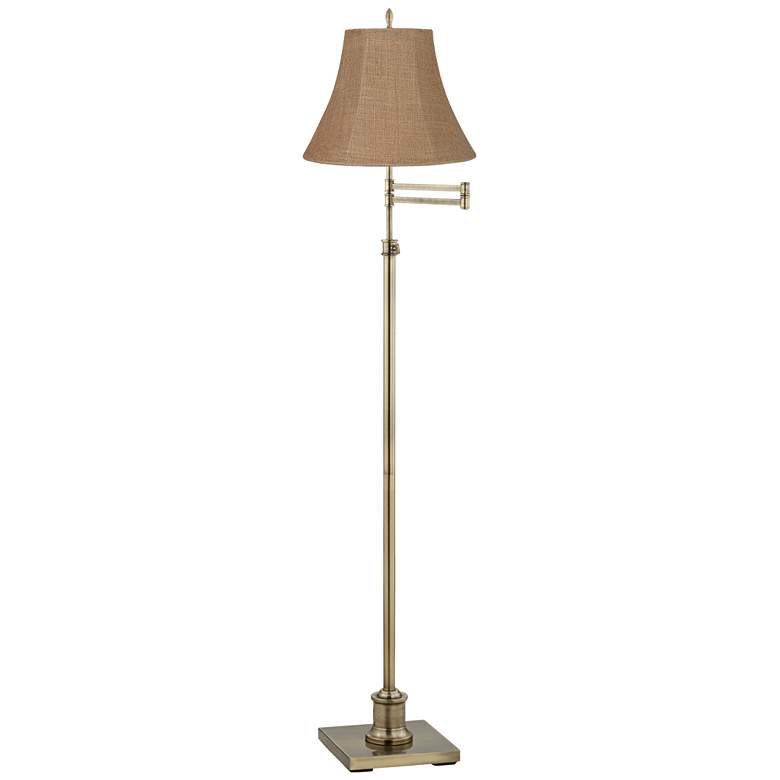 Image 1 360 Lighting Westbury Natural Burlap Bell Brass Swing Arm Floor Lamp