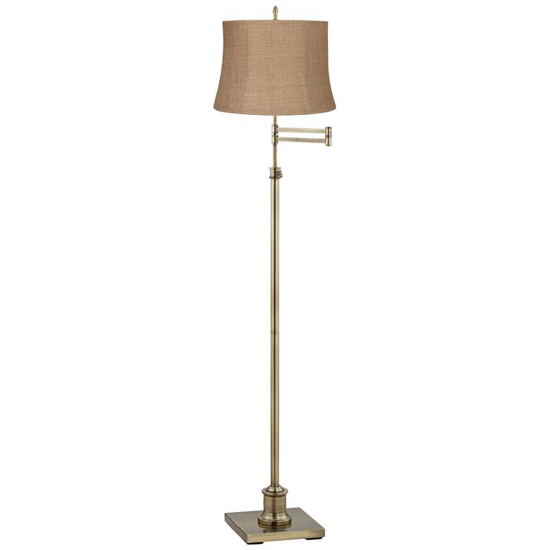 Image 1 360 Lighting Westbury Natural Burlap Brass Adjustable Swing Arm Floor Lamp