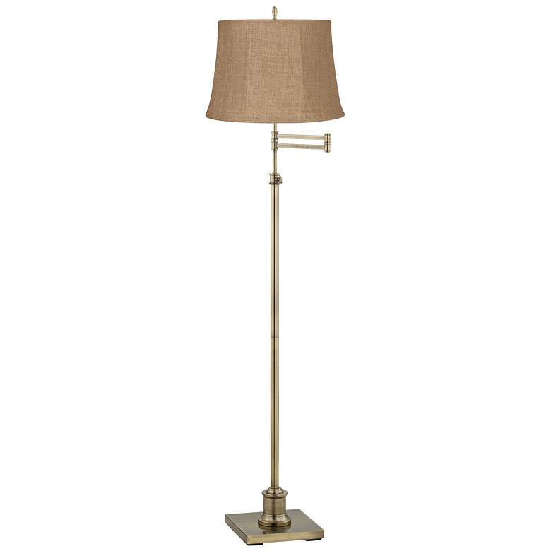 Image 1 360 Lighting Westbury Natural Burlap Shade Brass Swing Arm Floor Lamp
