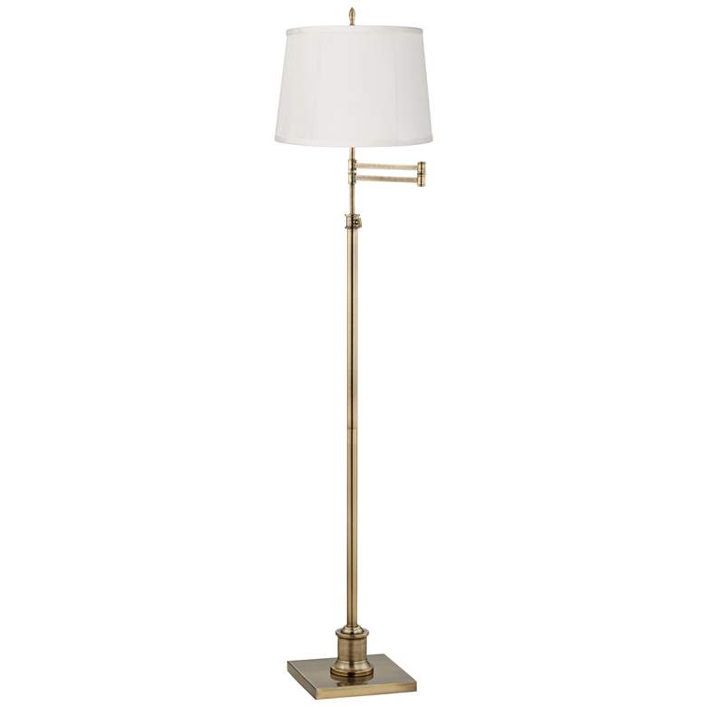 Image 1 360 Lighting Westbury Off-White Drum Brass Adjustable Swing Arm Floor Lamp