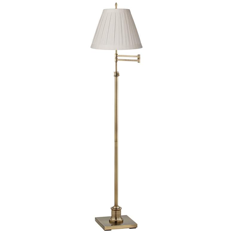 Image 2 360 Lighting Westbury Off-White Linen Shade Brass Swing Arm Floor Lamp
