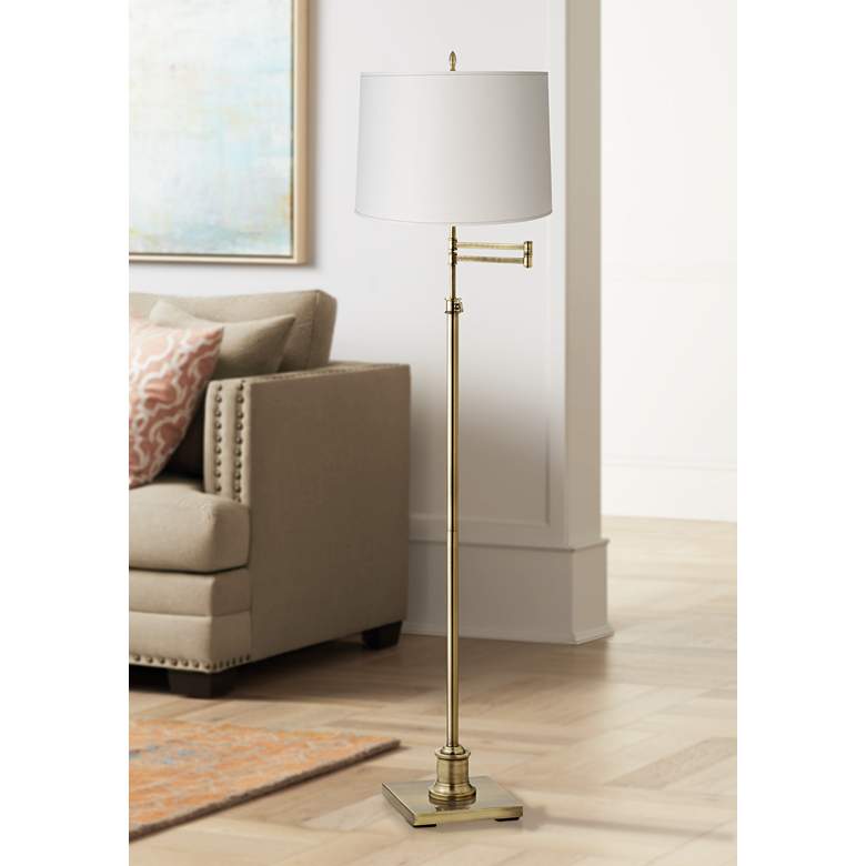 Image 1 360 Lighting Westbury Paper Shade and Brass Adjustable Swing Arm Floor Lamp