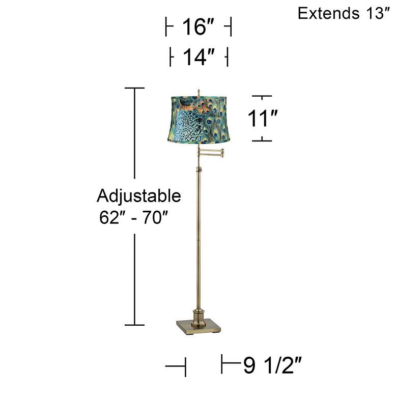 Image 4 360 Lighting Westbury Peacock Print Shade Brass Swing Arm Floor Lamp more views