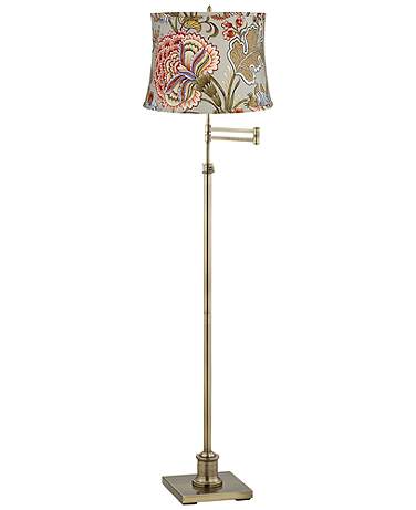 360 Lighting Westbury Sage Flower Shade Brass Swing Arm Floor Lamp