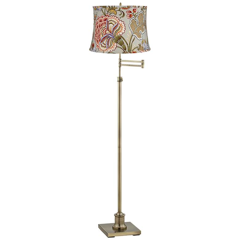 Image 1 360 Lighting Westbury Sage Flower Shade Brass Swing Arm Floor Lamp