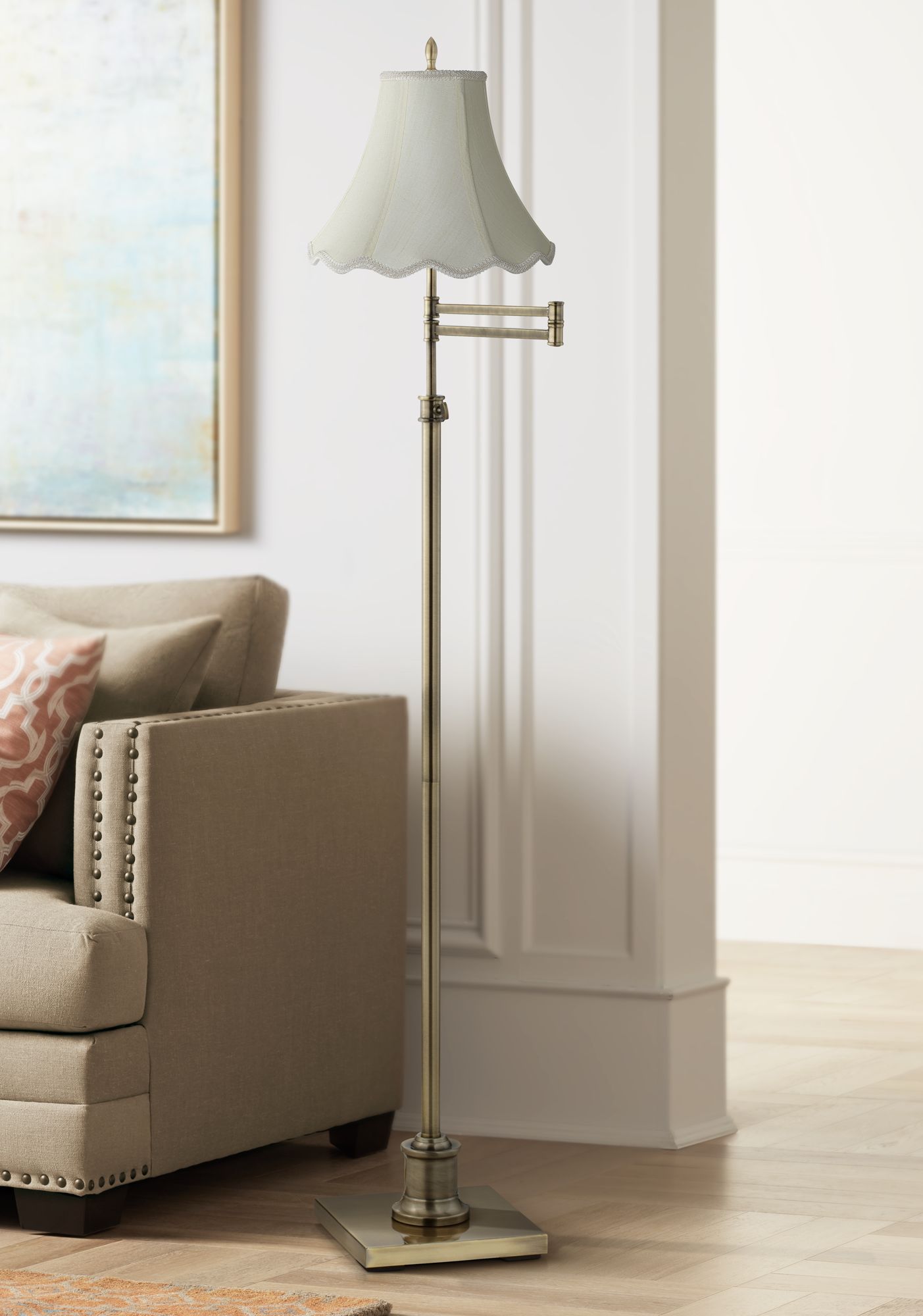 360 Lighting Westbury Scalloped Bell Brass Adjustable Swing Arm Floor Lamp