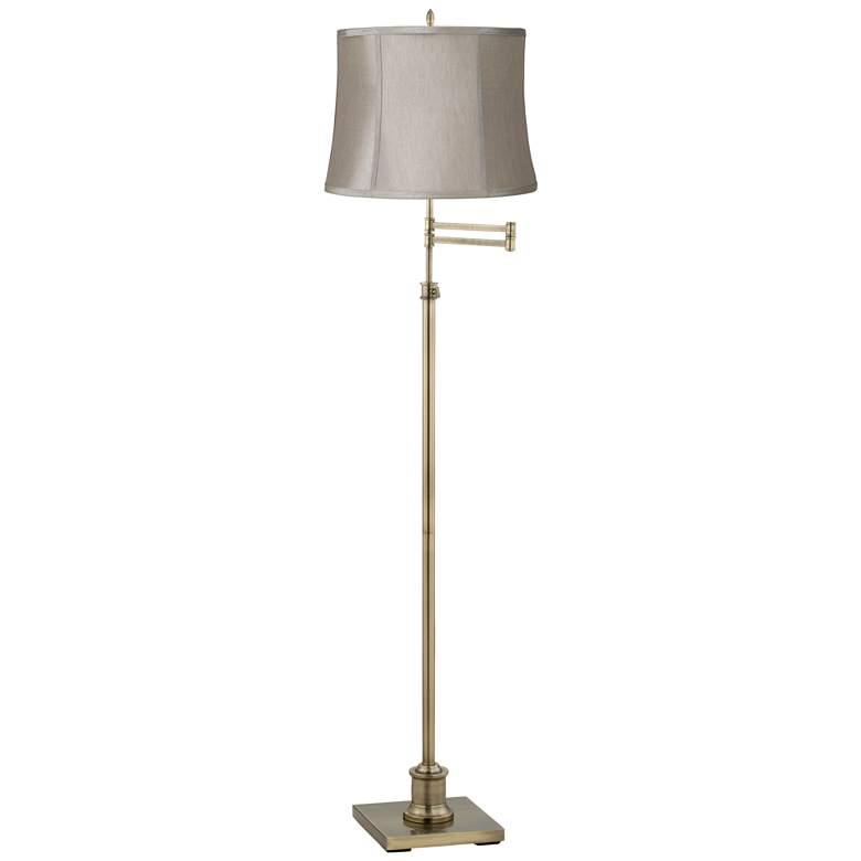 Image 1 360 Lighting Westbury Taupe Gray Shade Brass Swing Arm Floor Lamp