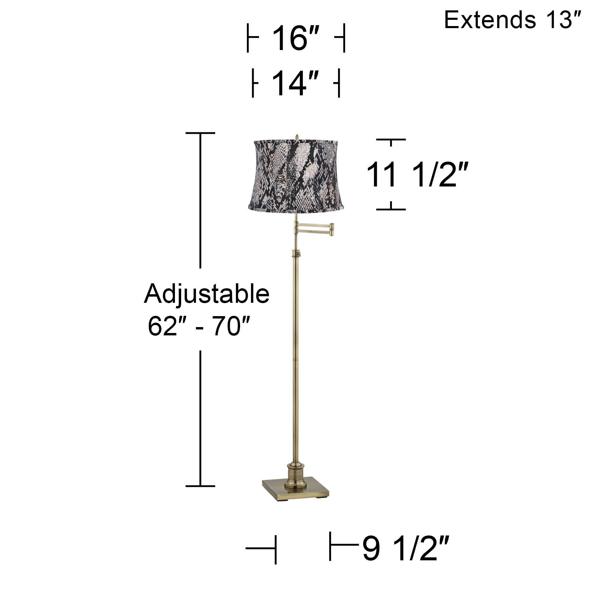 360 Lighting Westbury Velvet Black Shade Brass Swing Arm Floor Lamp