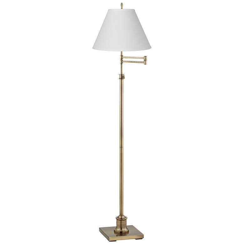 360 Lighting Westbury White Linen and Brass Adjustable Swing Arm Floor Lamp