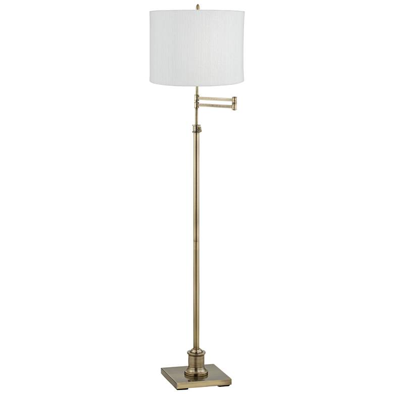 Image 1 360 Lighting Westbury White Plastic Weave Shade Brass Swing Arm Floor Lamp