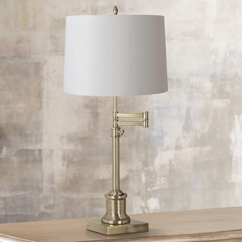 Image 1 360 Lighting Westbury White Shade Brass Adjustable Swing Arm Lamp