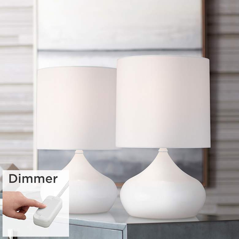 360 Lighting White Droplet 14 3/4&quot; Accent Lamps Set of 2 with Dimmers