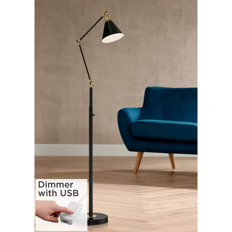 Image 1 360 Lighting Wray 61" Black and Brass Floor Lamp with USB Dimmer