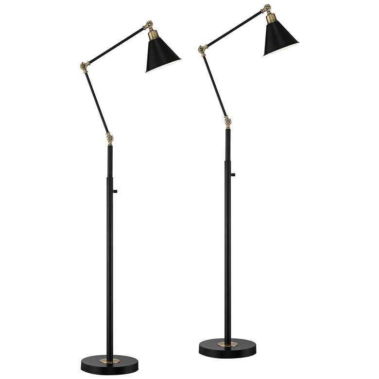 Image 2 360 Lighting Wray Black and Antique Brass Adjustable Floor Lamps Set of 2