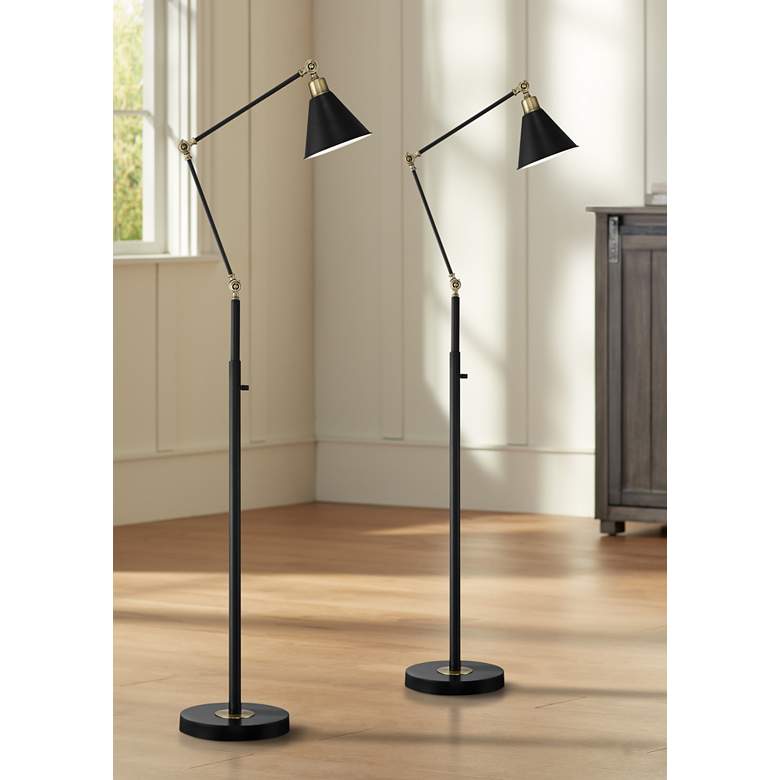 Image 1 360 Lighting Wray Black and Antique Brass Adjustable Floor Lamps Set of 2