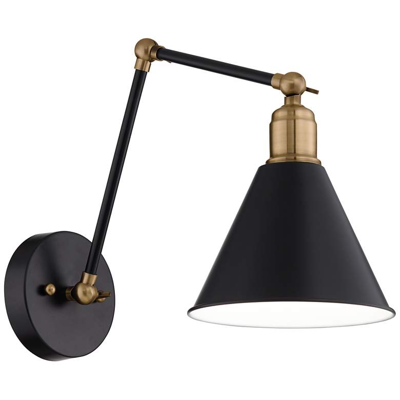 Image 6 360 Lighting Wray Black and Antique Brass Adjustable Hardwire Wall Lamp more views