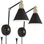 360 Lighting Wray Black and Antique Brass Plug-In Wall Lamps Set of 2 in scene